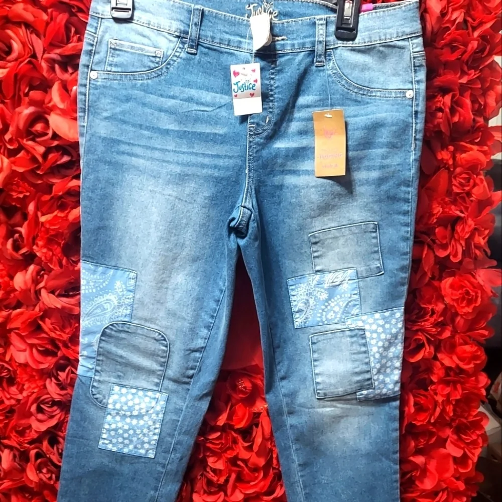 Justice NWT Girls Size 14 1/2 Jeans with Patcwork Detail